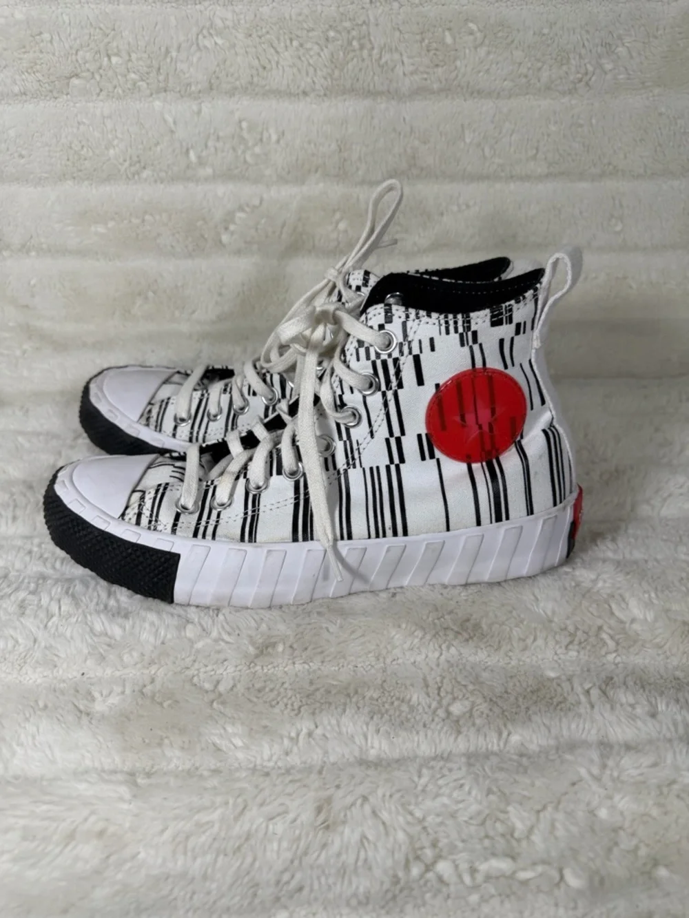 Mens 7 CONVERSE CHUCK TAYLOR UNT1TL3D HIGH "TRANSLUCENT BARCODE WHITE/RED 6.5 - Picture 5 of 8